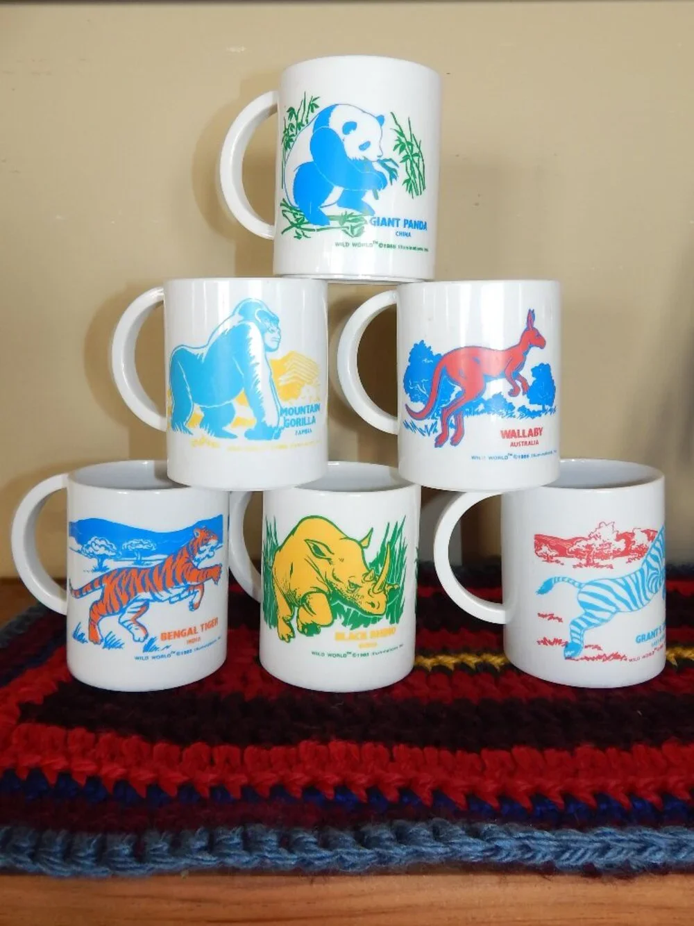 LOT 6 Vintage Wild World Exotic Zoo Animal Melamine Cups Mugs by Shin-San